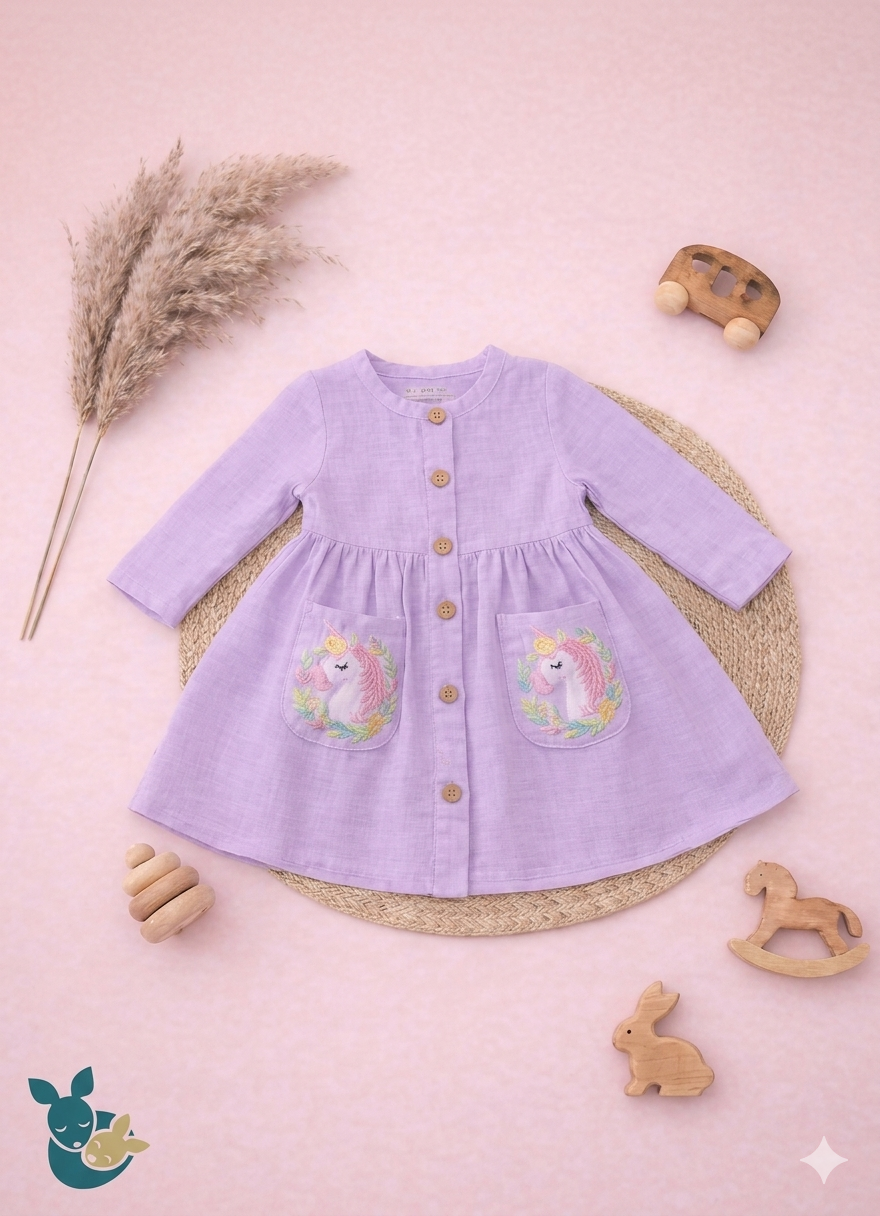 Lavender Embroidered Unicorn Frock