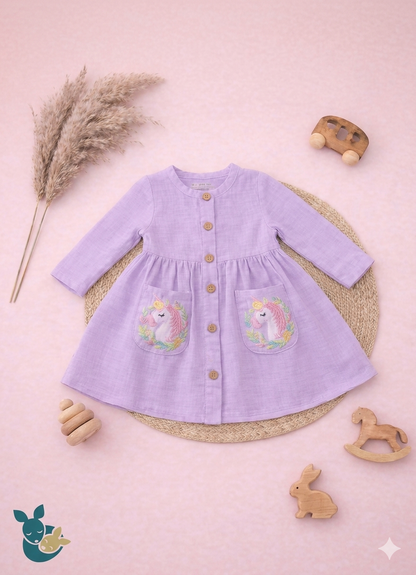 Lavender Embroidered Unicorn Frock