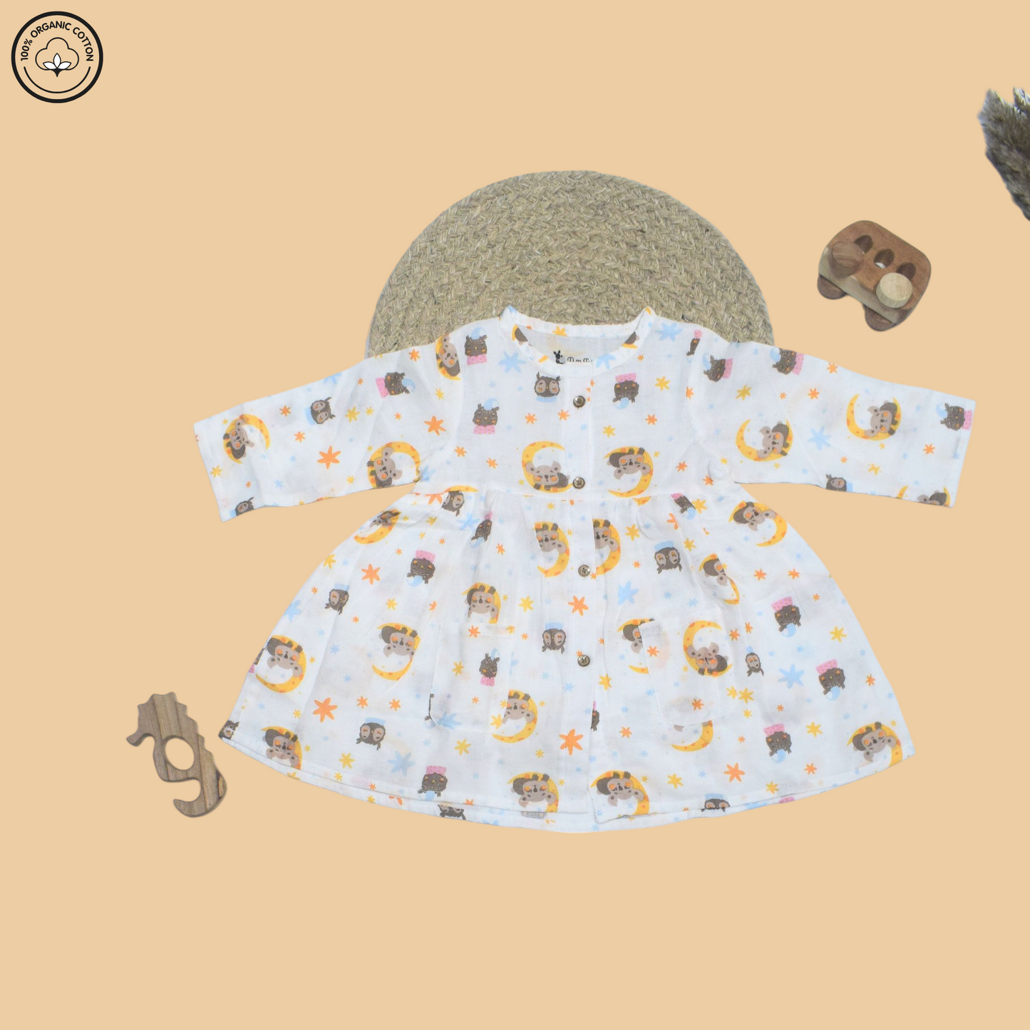 Bear & Moon Muslin Frock For Toddler